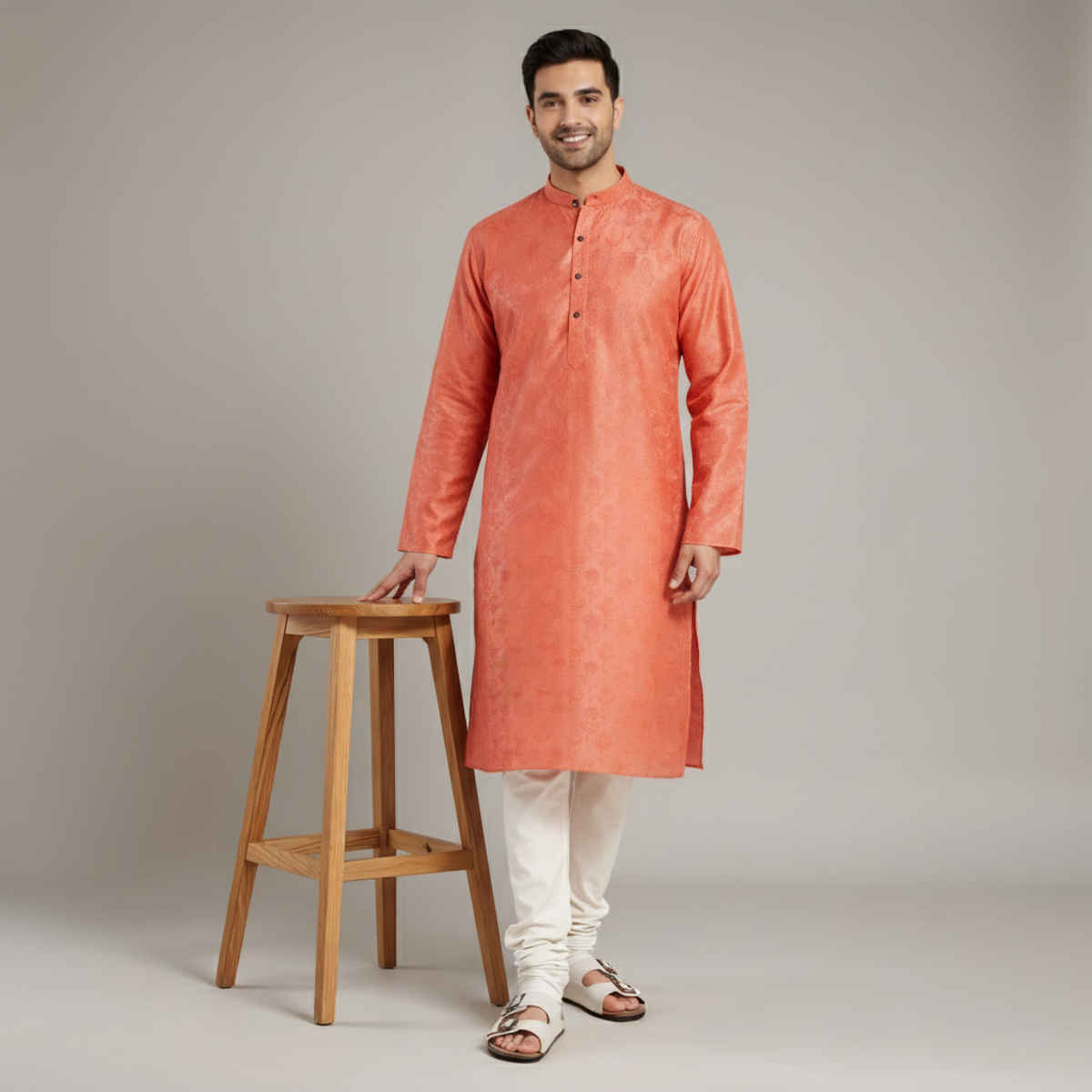 Happy Mail Men's Festive Kurta | Orange - L