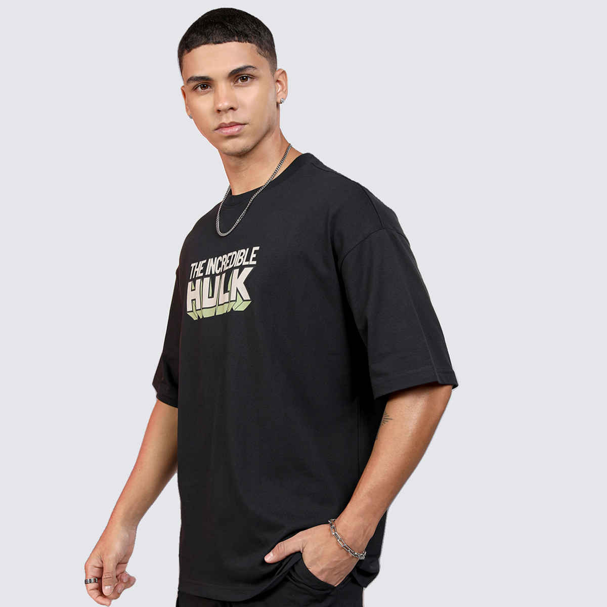Highlander Men's Marvel Hulk Oversized Drop Shoulder T-shirt | Black - L