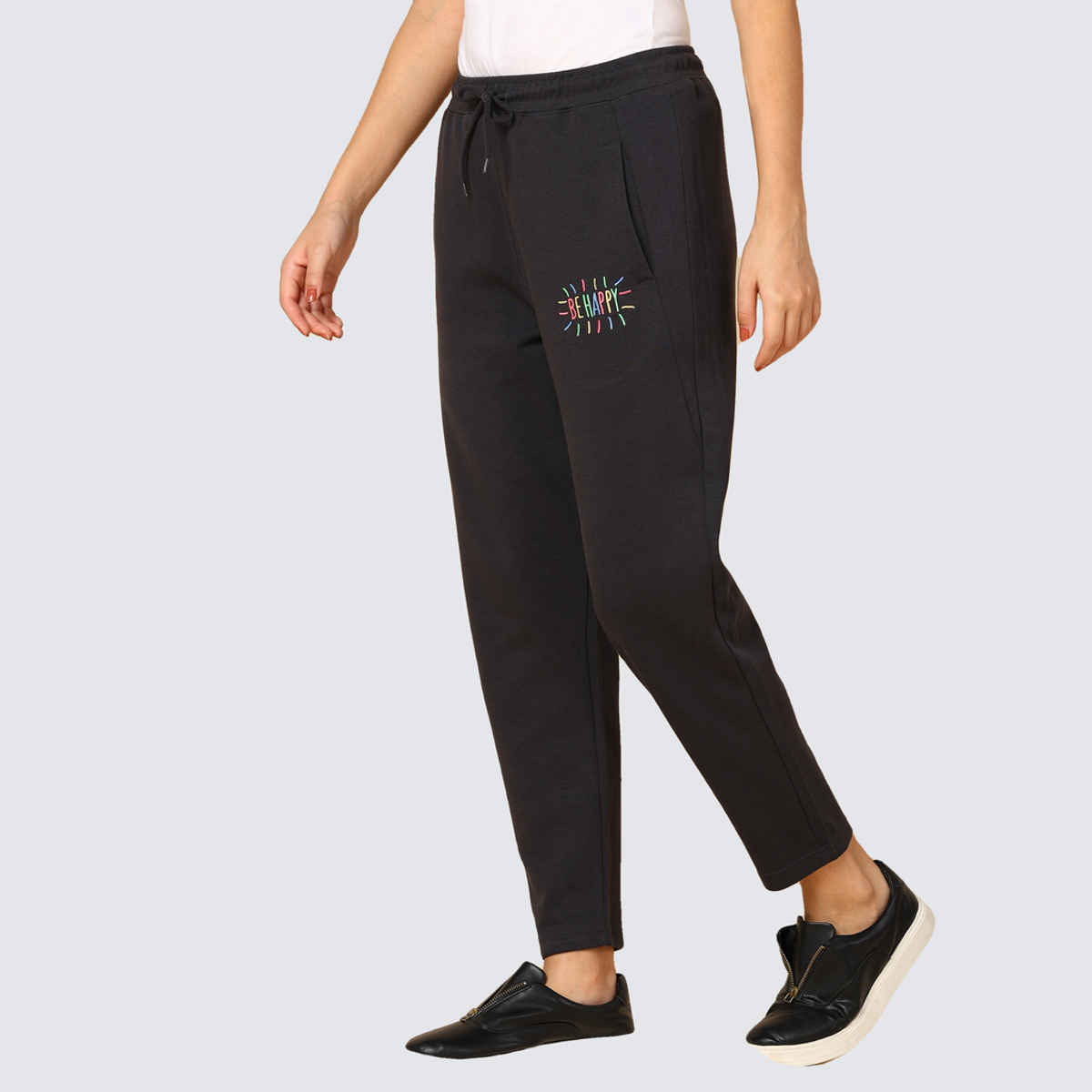 Alan Jones Women's Ankle-Length Cotton Trackpant | Comfort Fit | Heavy GSM Fabric | Charcoal - XL
