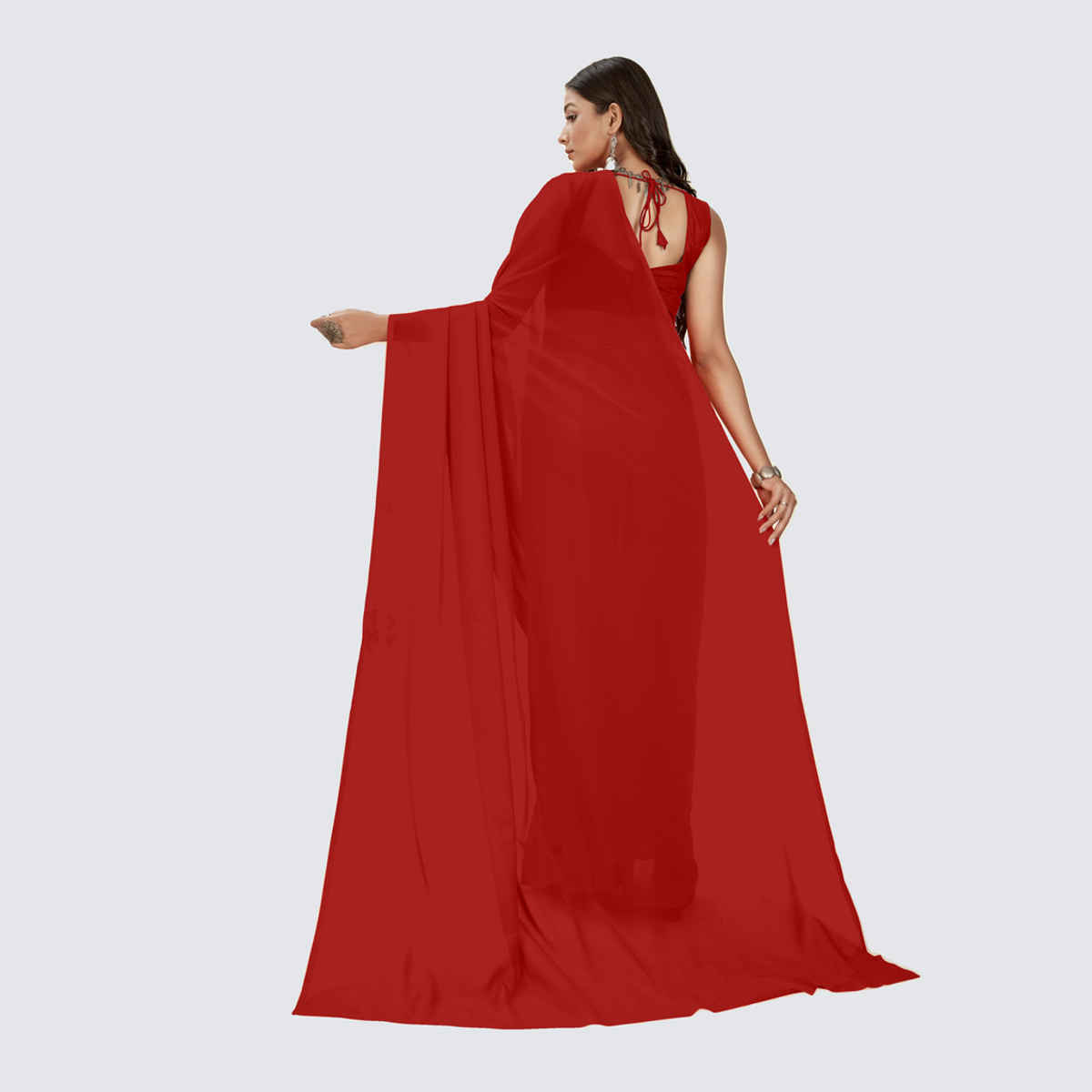 Anand Saree Women's Dyed | Plain Bollywood Georgette | Chiffon Saree | Red