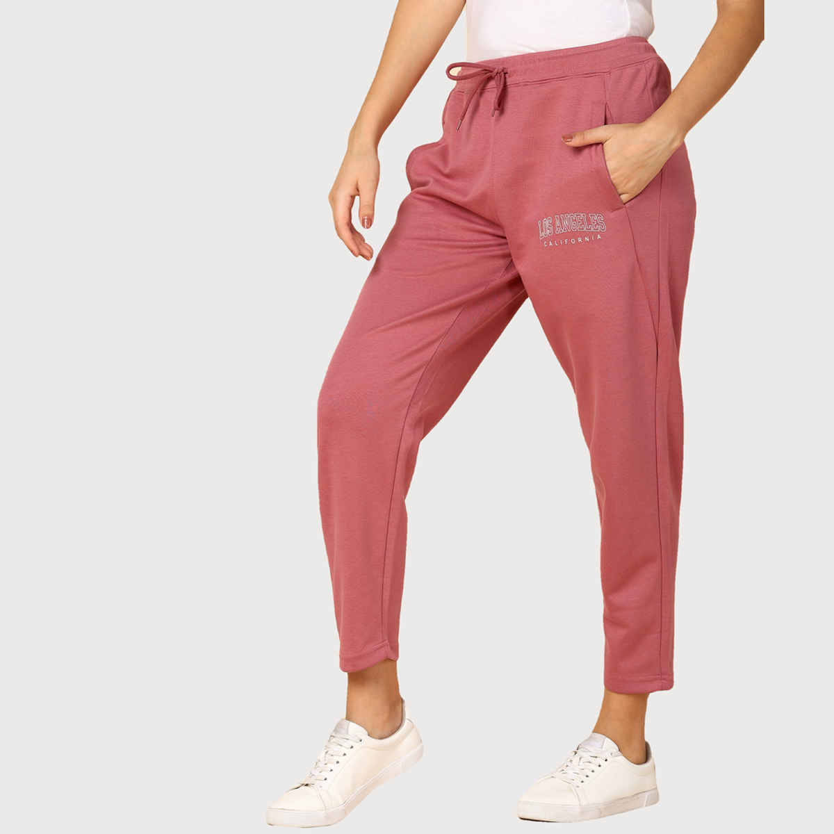 Alan Jones Women's Ankle-Length Cotton Trackpant | Comfort Fit | Heavy GSM Fabric | Pink - L