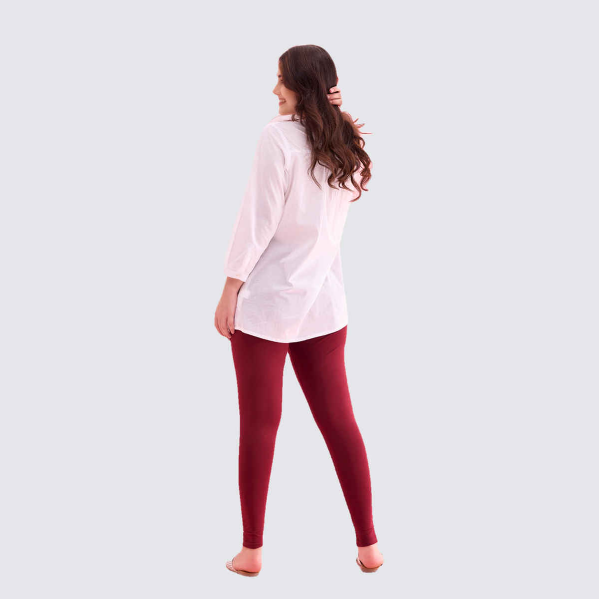 Go Colors Women's Solid Mid Rise Ankle Length Leggings | Maroon - XL