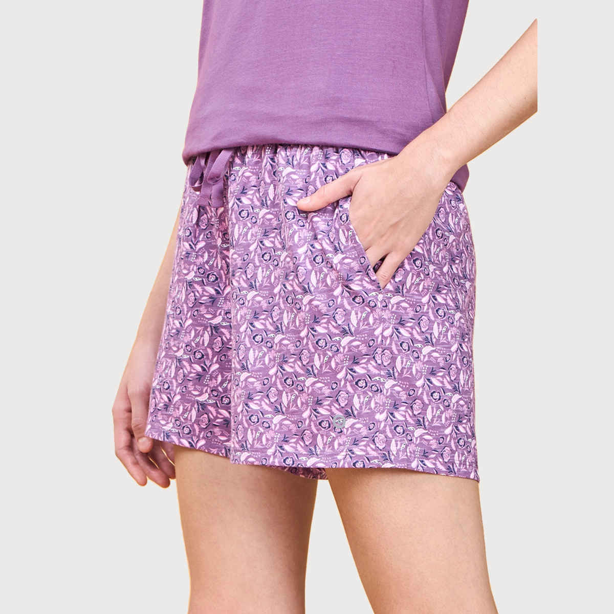 Enamor Essentials E062 Women s Mid-Thigh Length Jersey Shorts With Pockets Violet | S