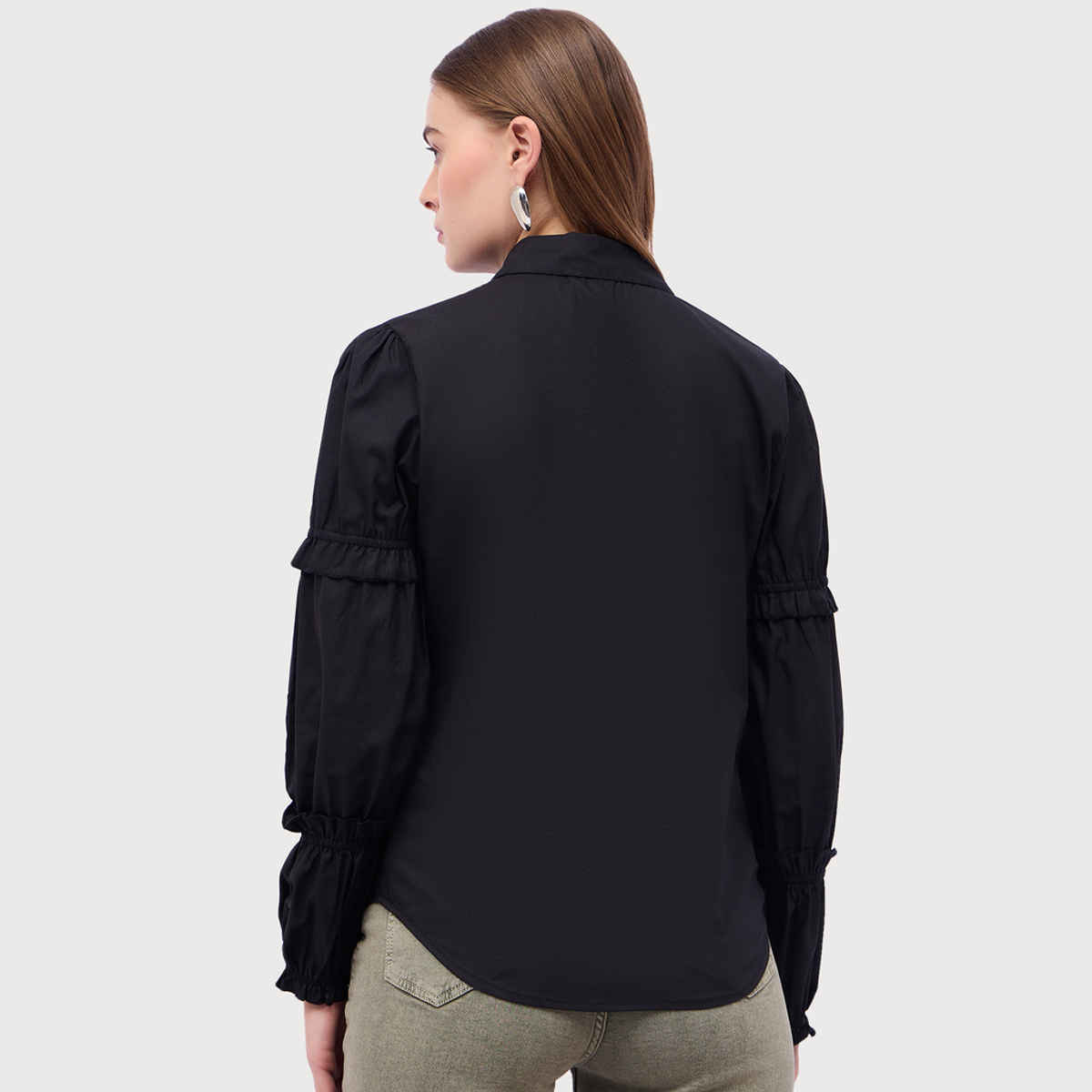 Styli Women's Casual Wear Solid Spread Collar Long Sleeves Regular Fit Shirts | Black - S