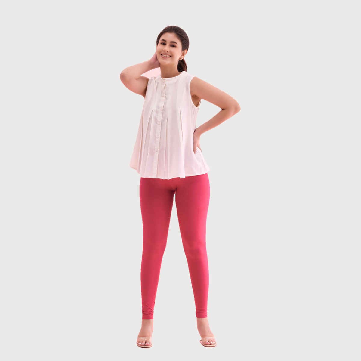 Go Colors Women's Solid Mid Rise Ankle Length Leggings | Fuchsia - XL