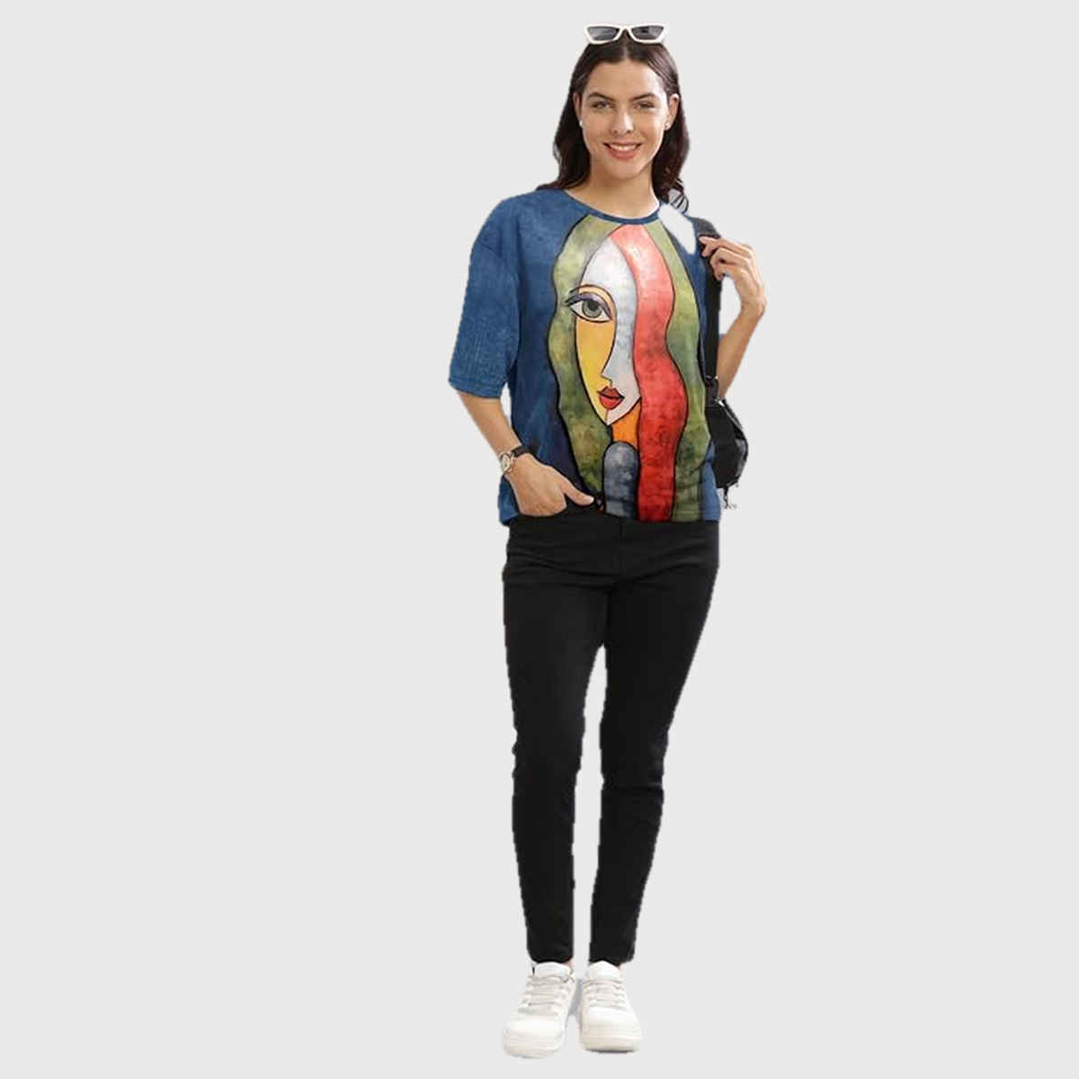 Hellcat Women's Blue Trendy Printed Crop Top | S