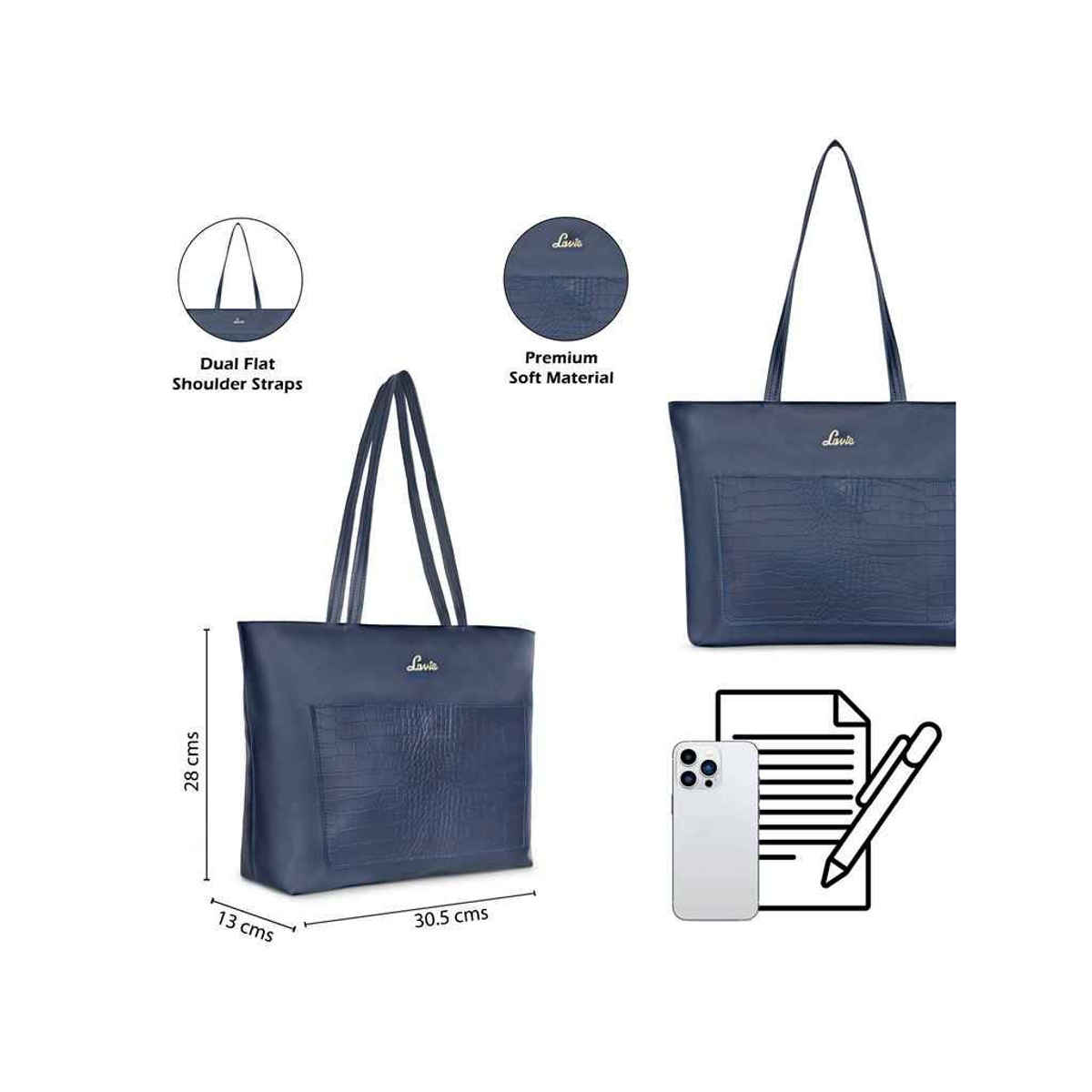 Lavie Women's Synthetic Leather Tote Bag | Large | Navy Blue