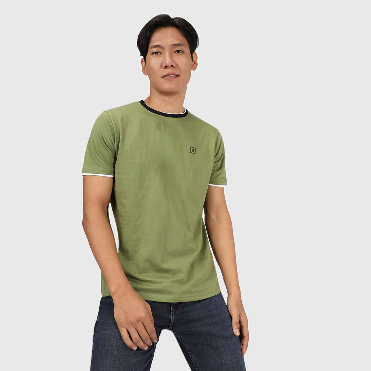 Urbano Fashion Men's Slim Fit Solid Round Neck Half Sleeve Cotton T-Shirt | Olive - XL