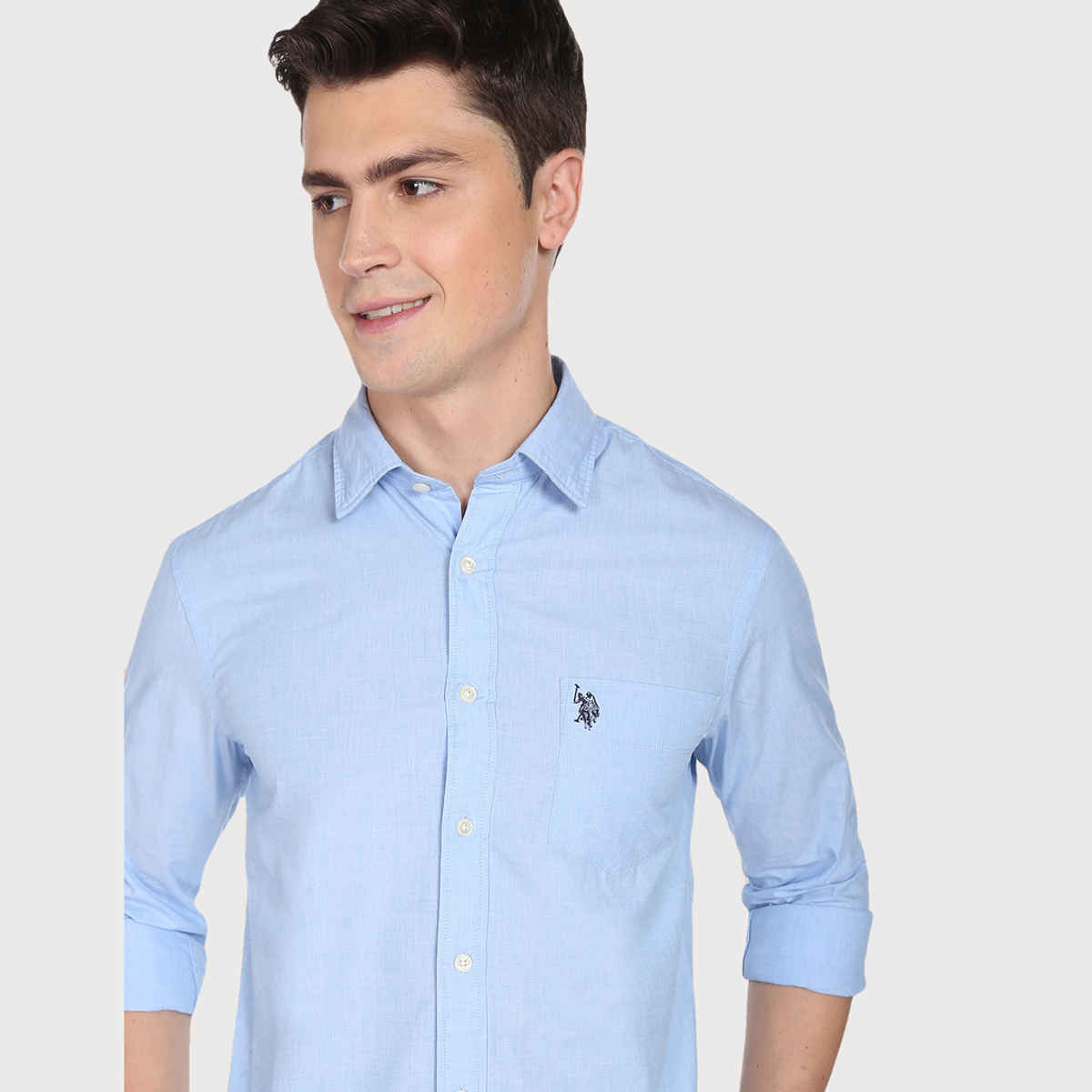 USPA Casual Men's Shirt - Regular Fit & Cotton - Light Blue - M