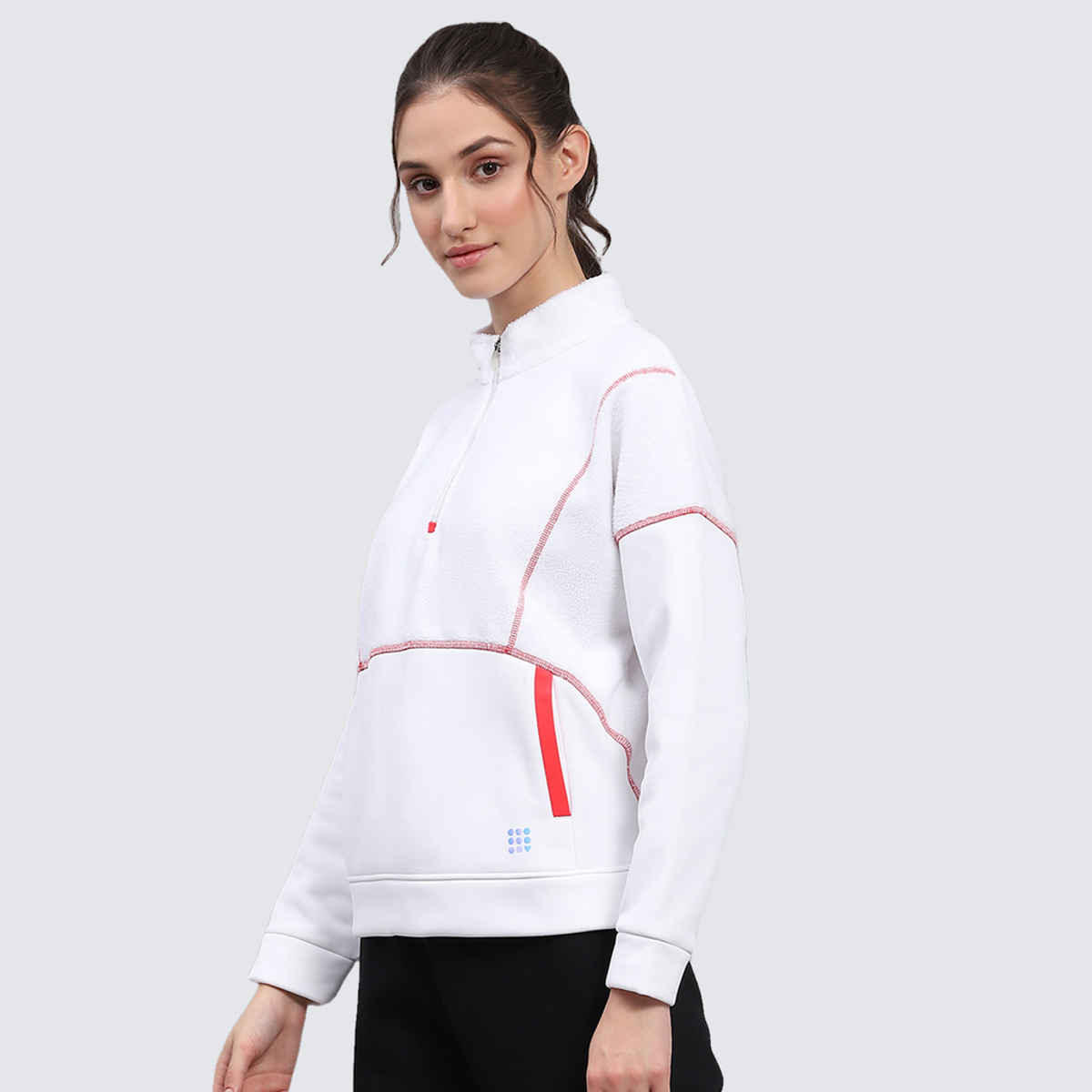 Rock.It By Monte Carlo Womens Solid White Mock Neck Full Sleeve Sweatshirt | 2240102697-1-38 | L