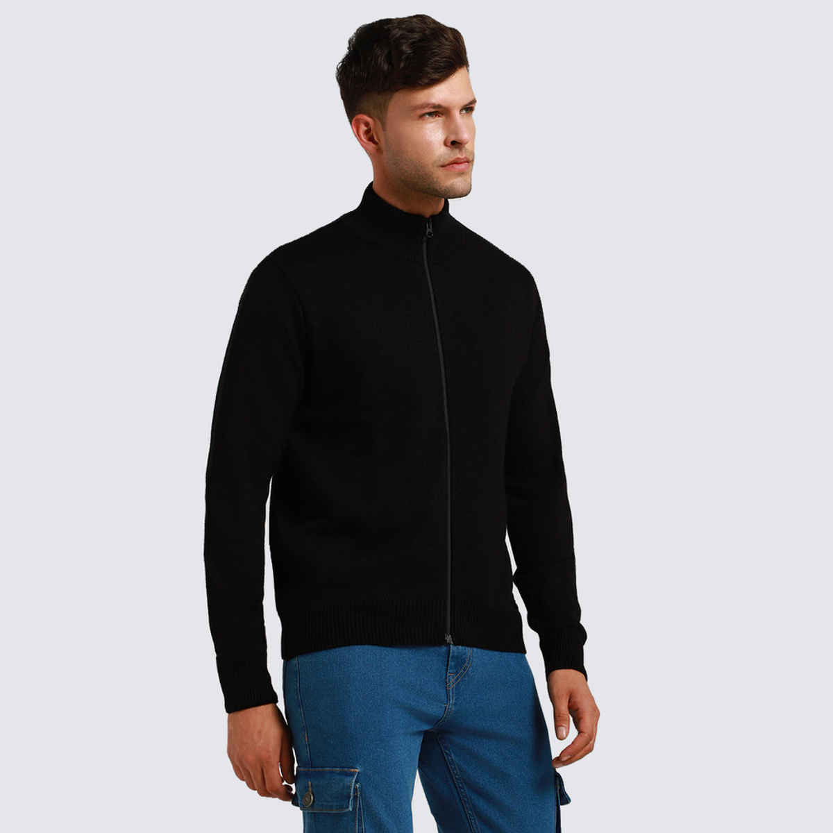 Dennis Lingo Men's Mock Neck Regular Fit Solid Sweater | Black | M