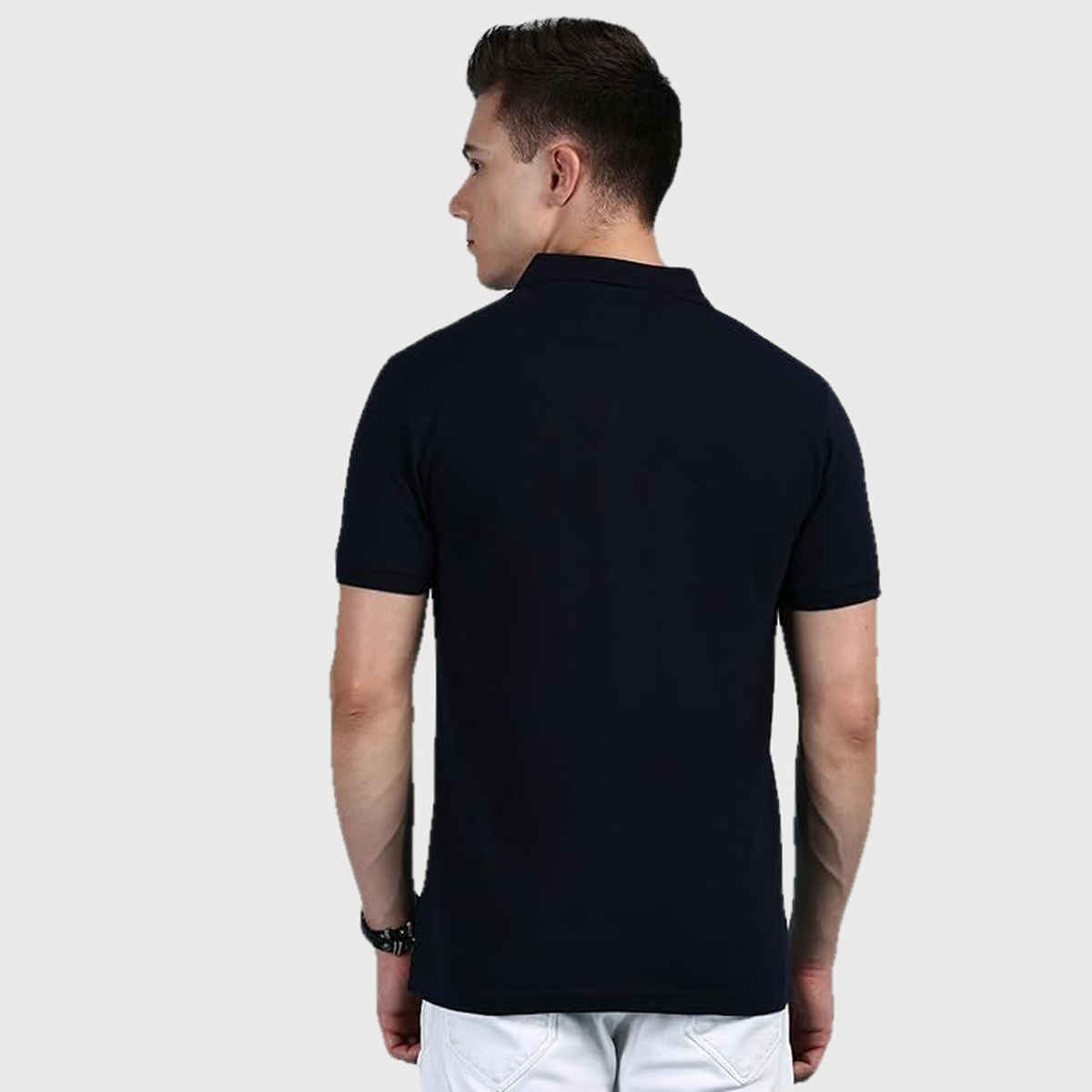 Lux Cozi Solid Cotton Polo T-shirt with Pocket for Men | Navy | Size - XL