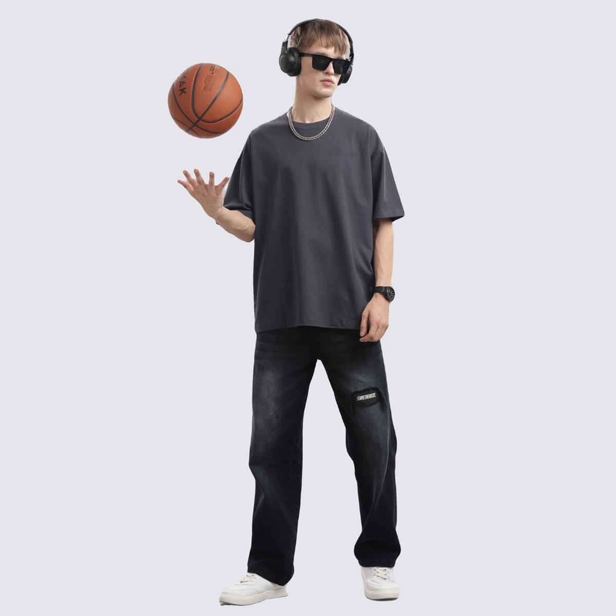 OUTLAWS Men's 100% Cotton Oversized T-Shirt | Half Sleeves | Round Neck | Black - S