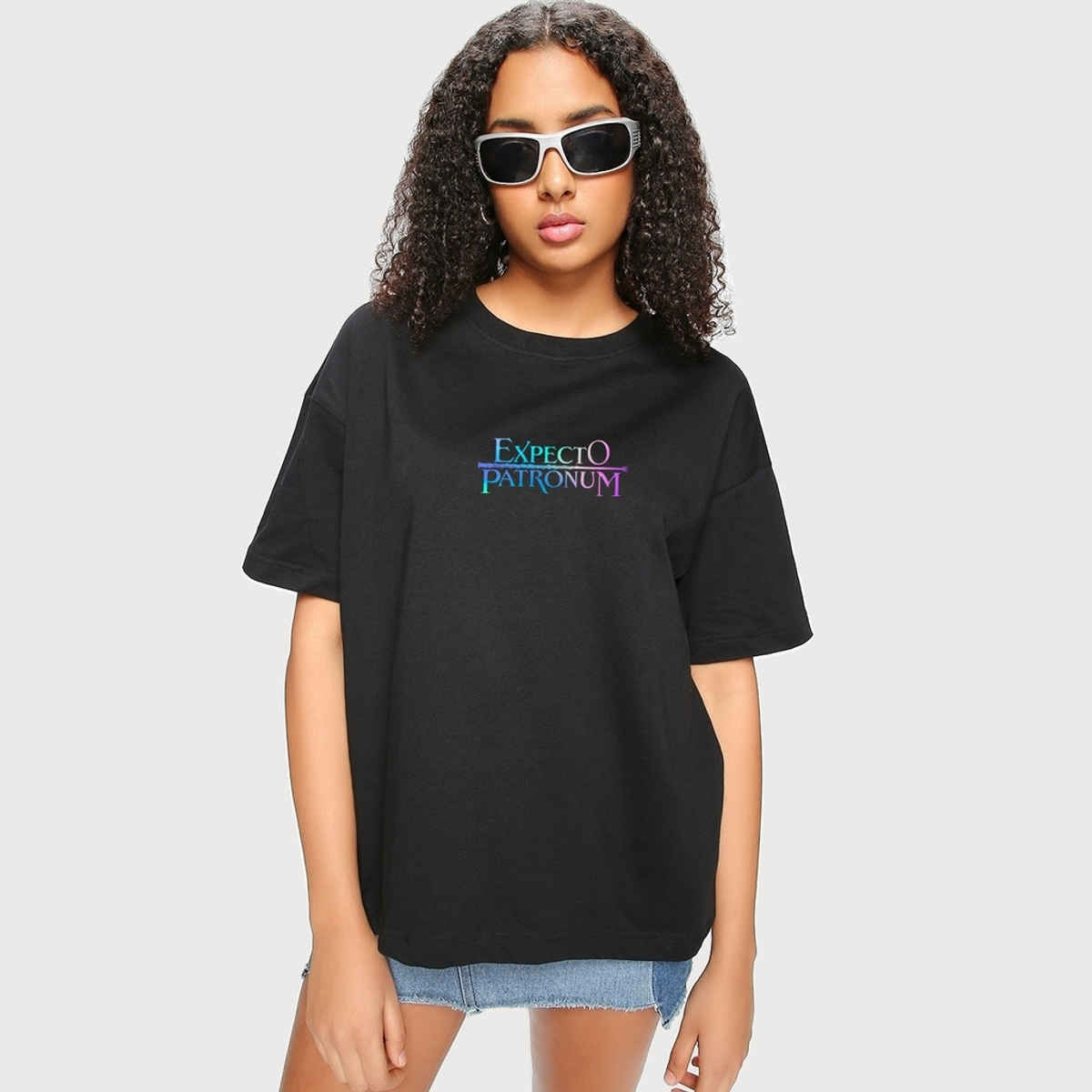 Bewakoof Harry Potter Merchandise Women's Expecto Graphic Printed Oversized T-shirt | Black - M