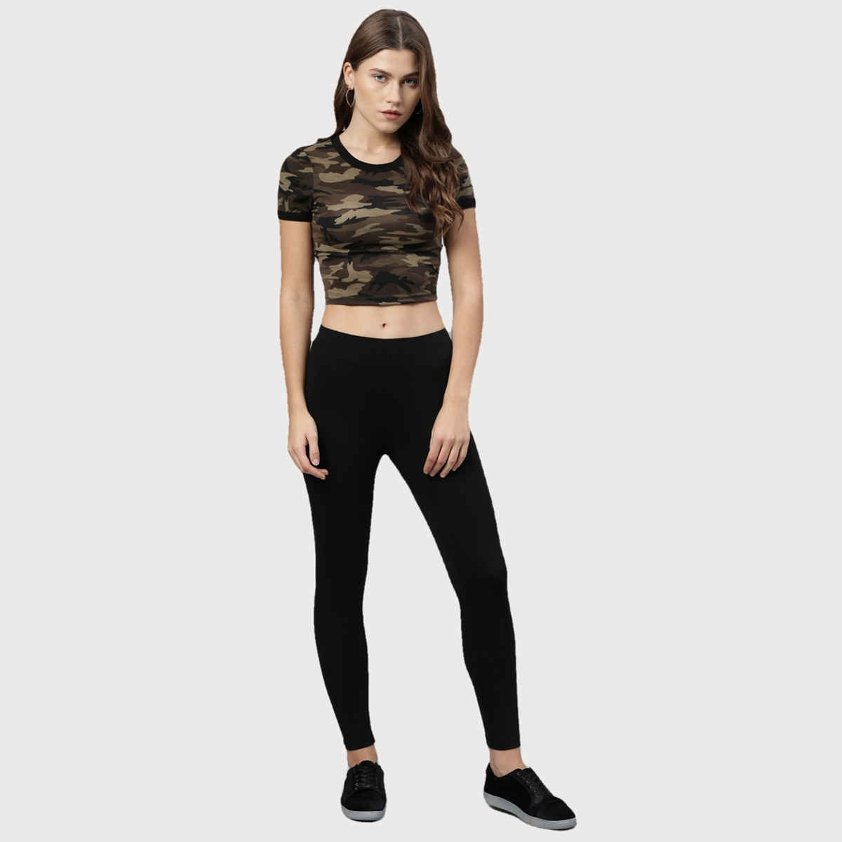 Kryptic Women's Cotton Stretch Solid Ankle Length Legging | Black - S