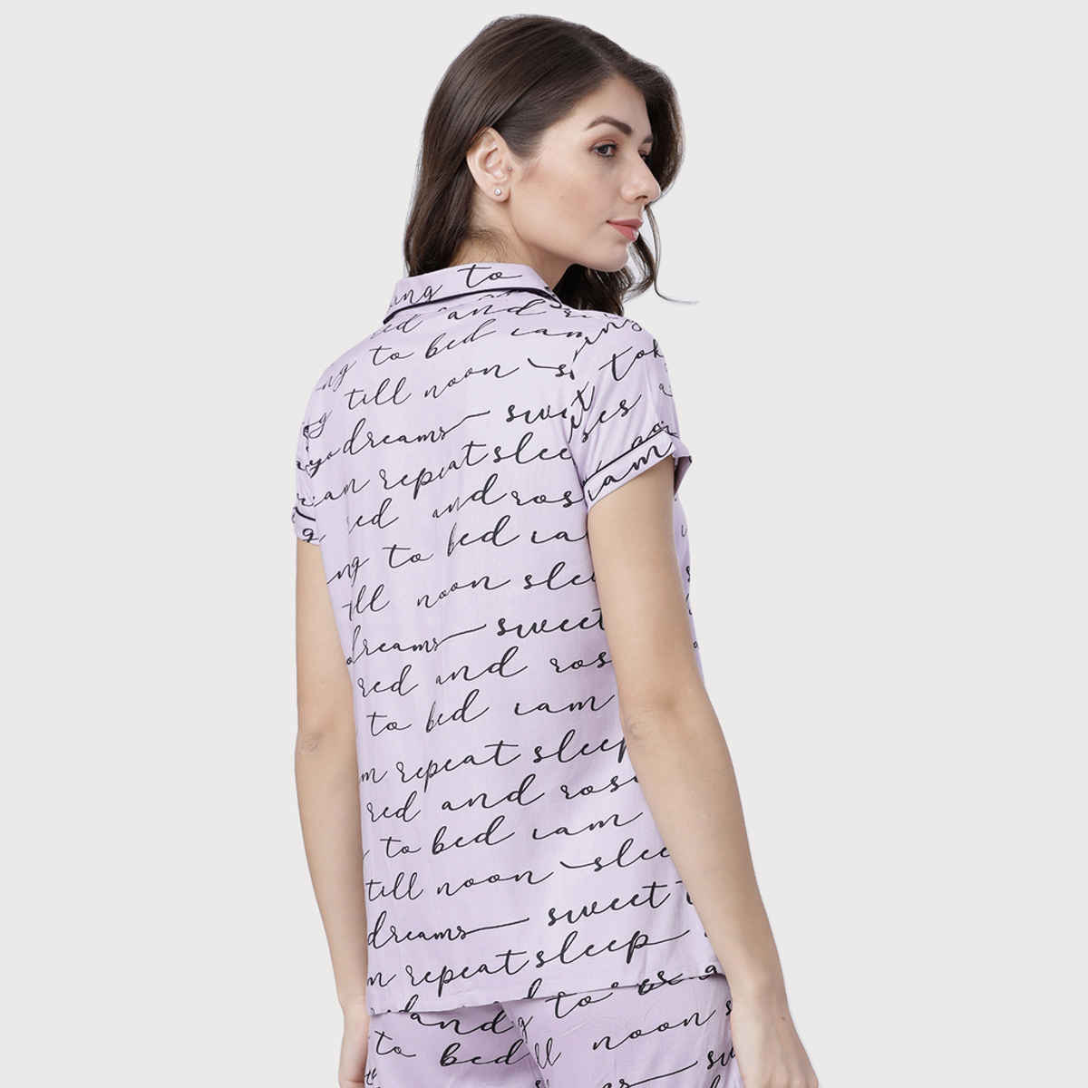 Tokyo Talkies Women's Printed Lounge Shirt | Mauve and Black - L