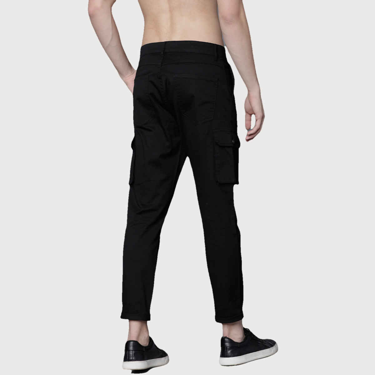 HIGHLANDER Men's Slim Fit Solid Cargos | Black - 36