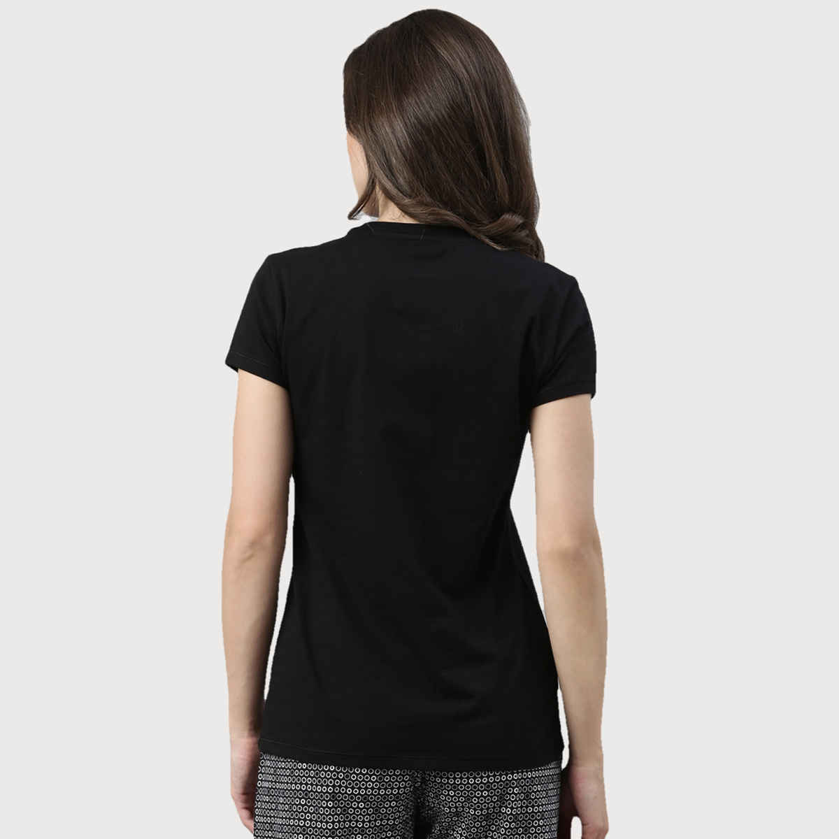 Enamor Women's E047 Basic Crew Neck Stretch Cotton Tee|Short Sleeves | Jet Black-M