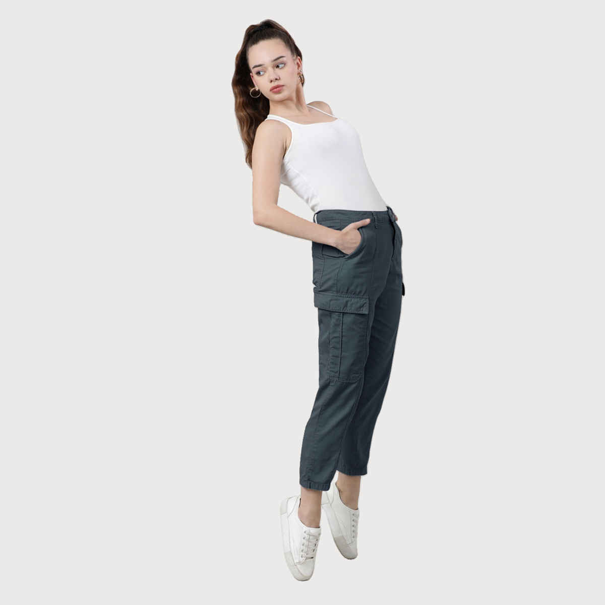 IVOC Women's Regular Cargo Trousers | Dark Grey - 28
