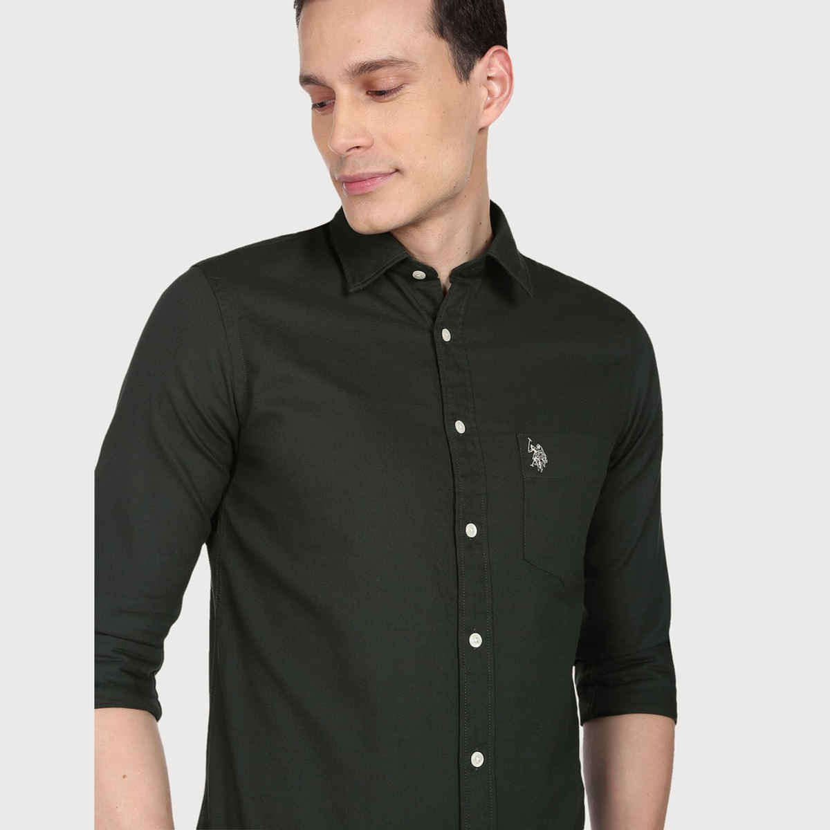 USPA Cotton Regular Fir Shirt For Man - Dark Green - S