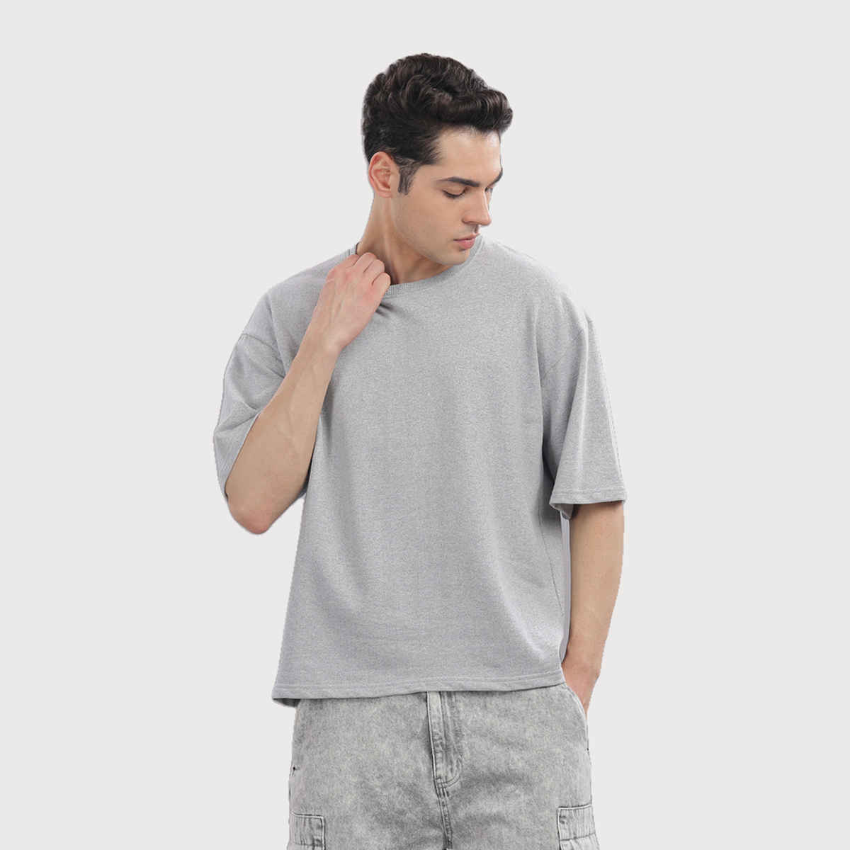 Springman Men Cotton French Terry Oversized T-shirt | Grey - S