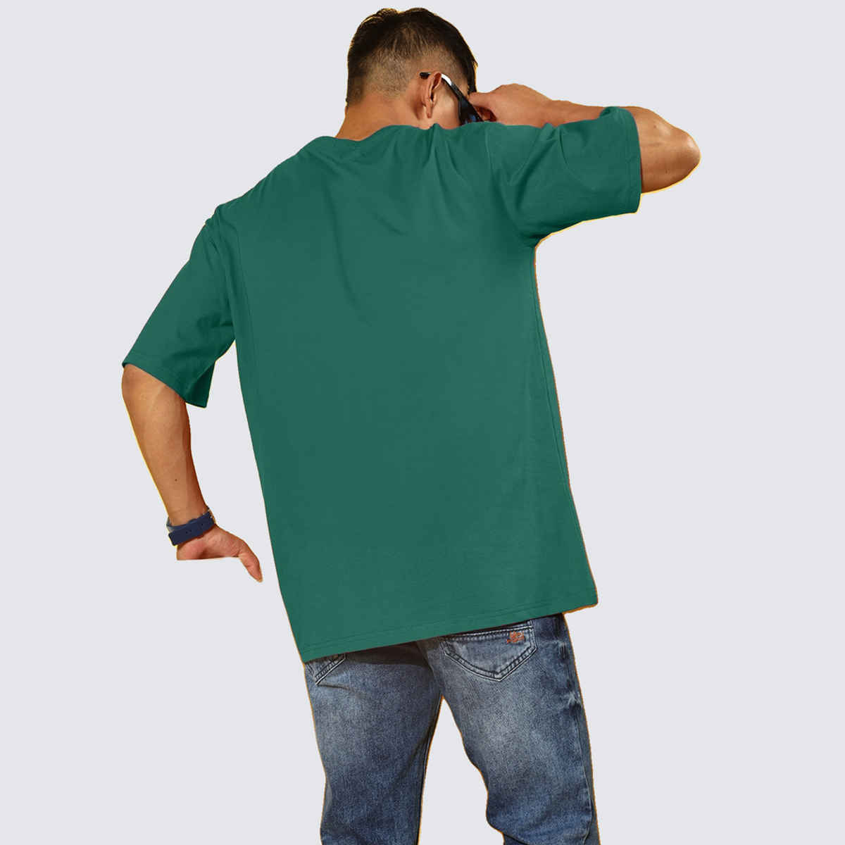 Veirdo Pure Cotton Oversized Fit Round Neck Green Printed T-Shirt For Men - S