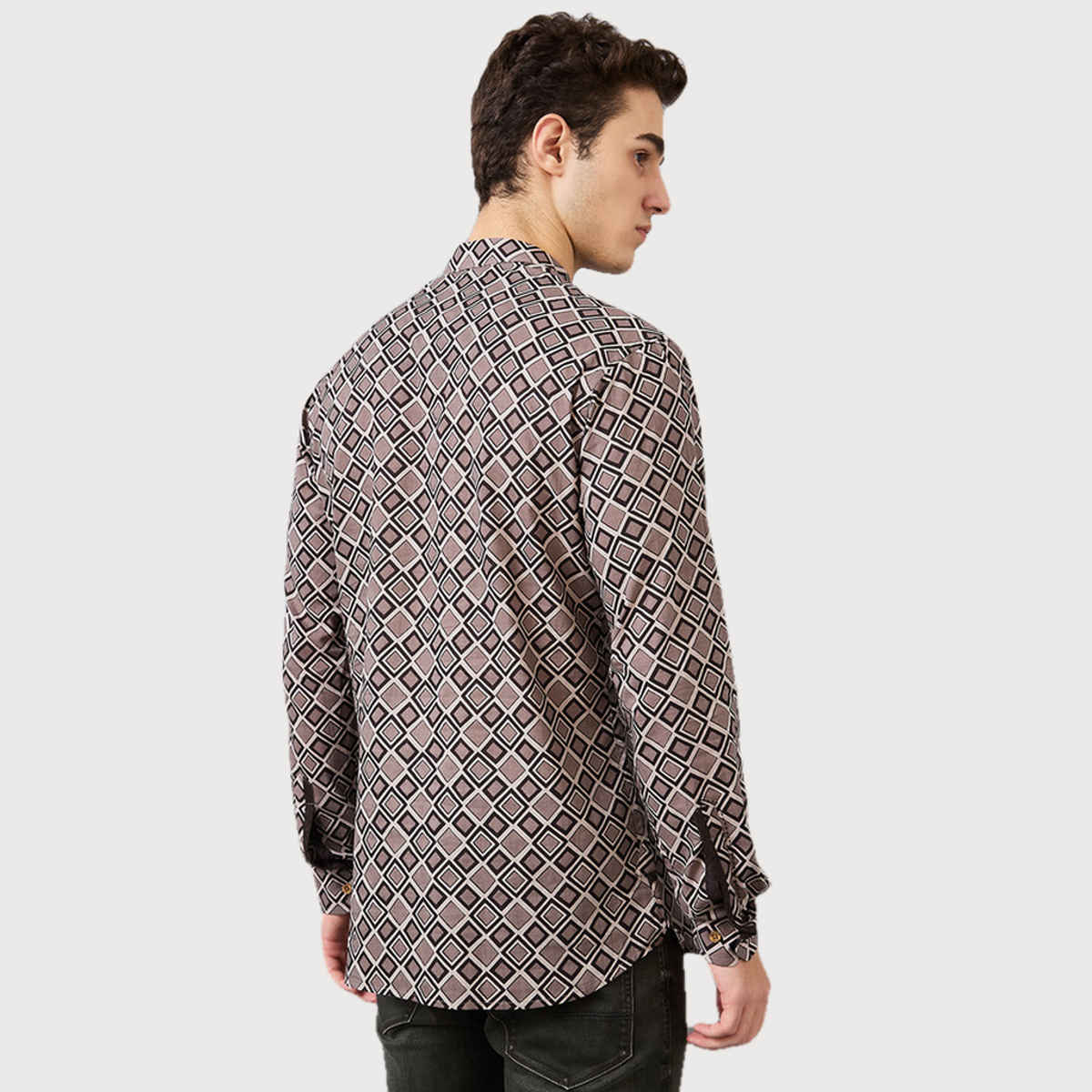 Ethnix by Raymond Men's Fit Pure Cotton Full Sleeve Folded Collar Short Kurta | Dark Grey - XL