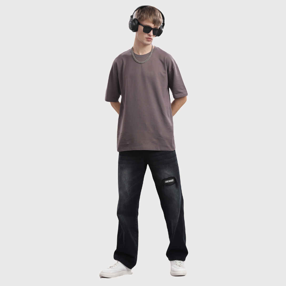 OUTLAWS Men's 100% Cotton Oversized T-Shirt | Half Sleeves | Round Neck | Grey - 2XL