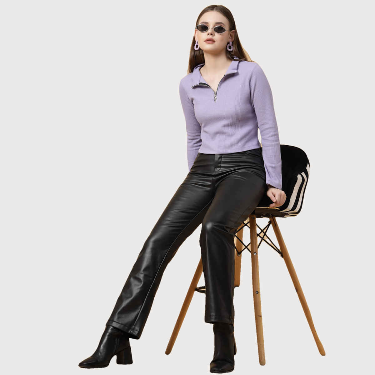 Rigo Women Waffle Top | Light Purple - S