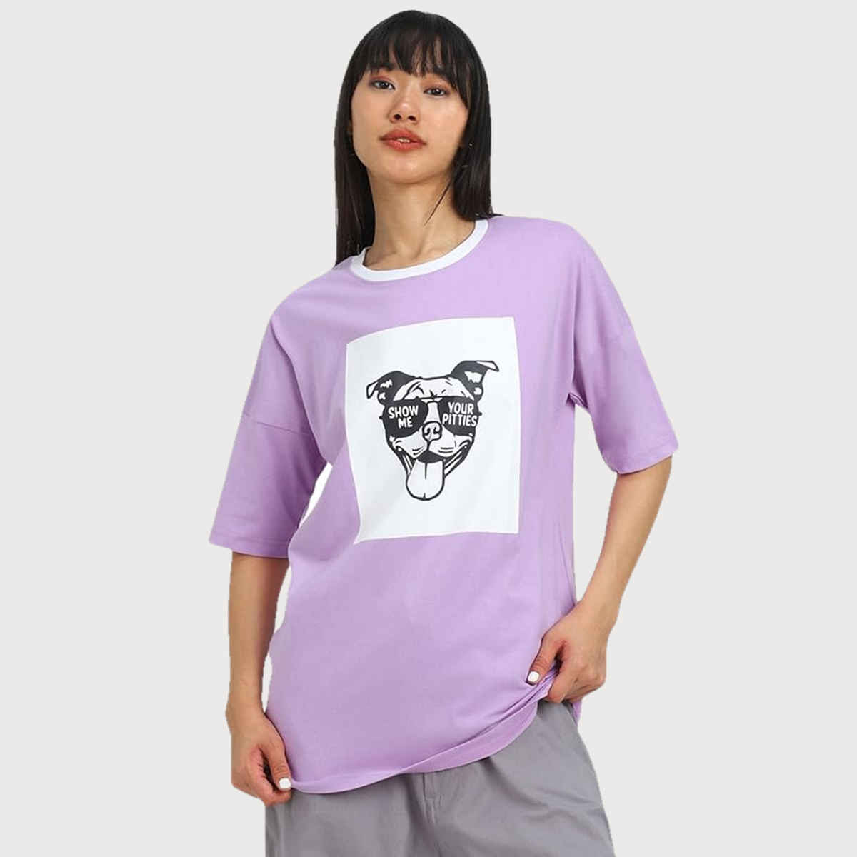 Juneberry Women T-shirt - Lilac | Graphic Print, Oversized Fit | S