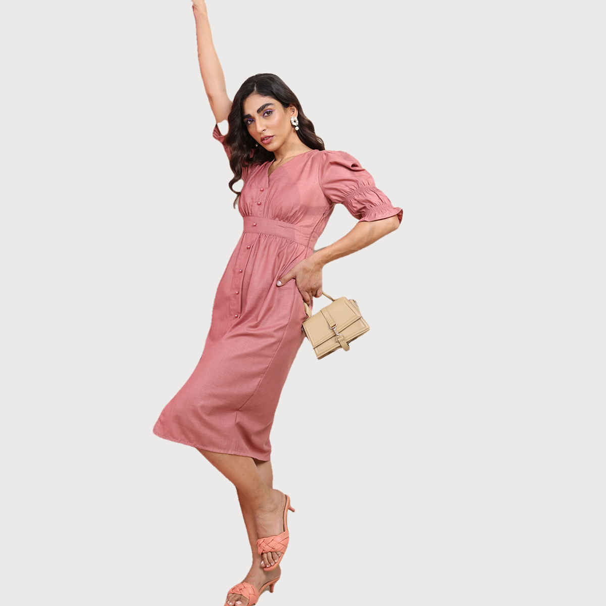 Tokyo Talkies Women's Fit and Flare Midi Dress | Dusty Pink - L