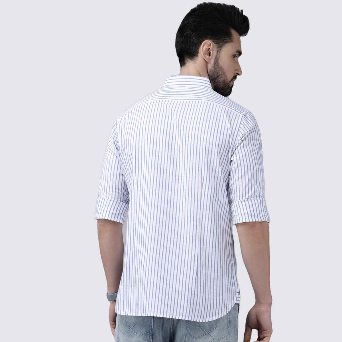 The Bear House Men's Striped Button-Down Casual Shirt | White - XL