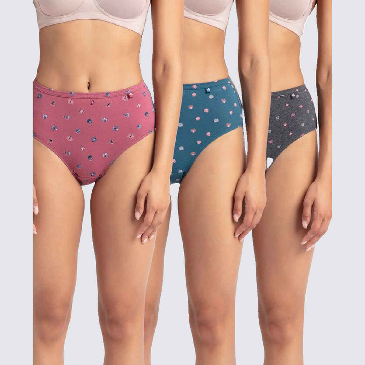 Jockey 1406 Women's Super Combed Cotton Underwear Mid Waist Hipster Panty|PO3 | Multicolor Dark assorted-S