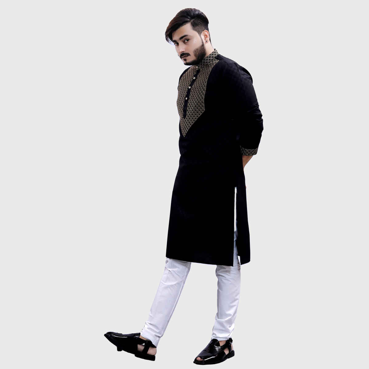 Tibra Collection Men Straight Kurta - Black | Designer | Cotton Blend | XL