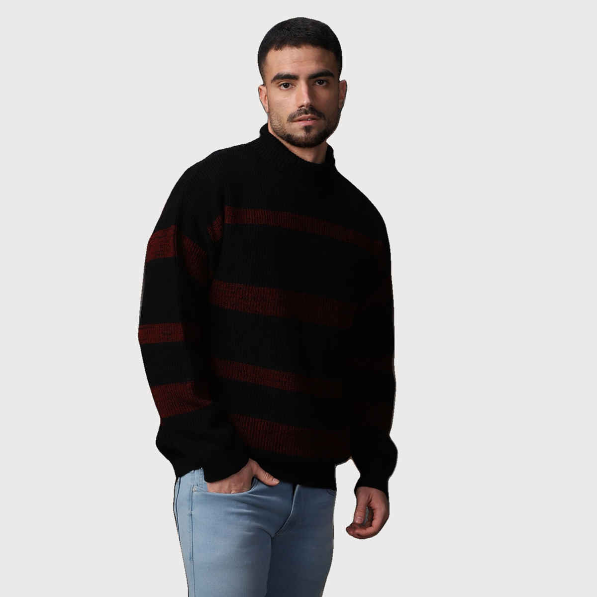 High Star Men's Striped Pullover | Black & Red - XL