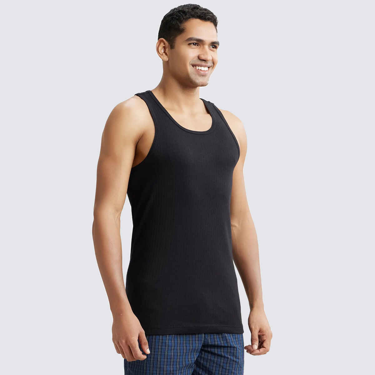 Jockey 9922 Men's Super Combed Cotton Rib Round Neck Gym Vest|Racerback | Black-S