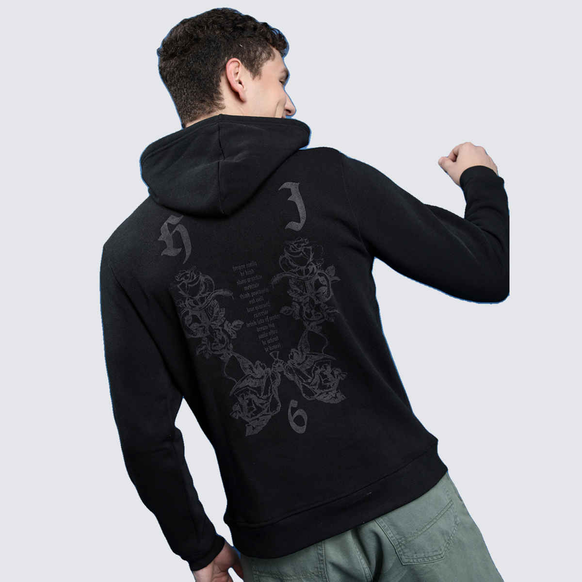HIGHLANDER Men's Printed Cotton Pullover Sweatshirt | Black - M