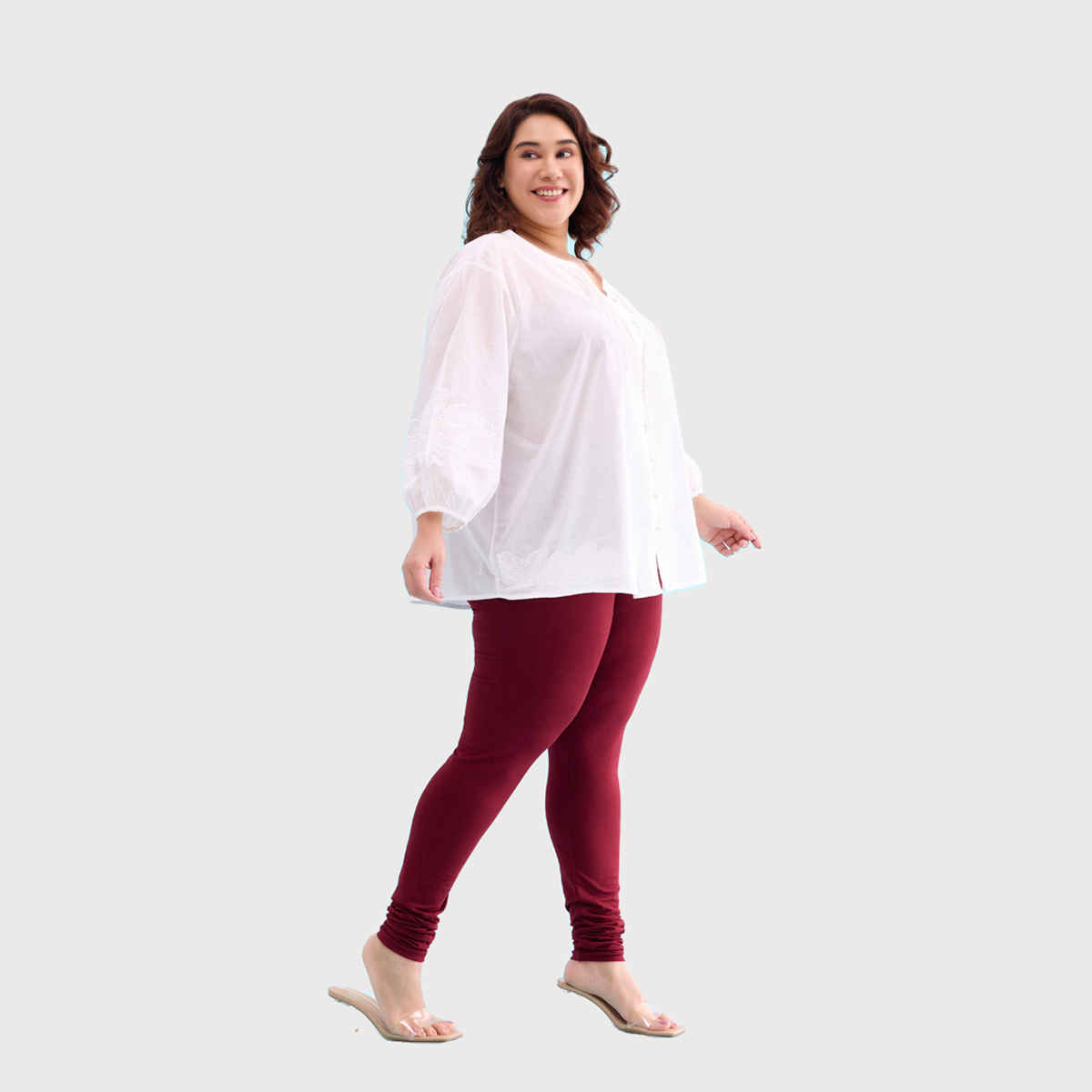 Go Colors Women's Solid Mid Rise Churidar | Maroon - 2XL