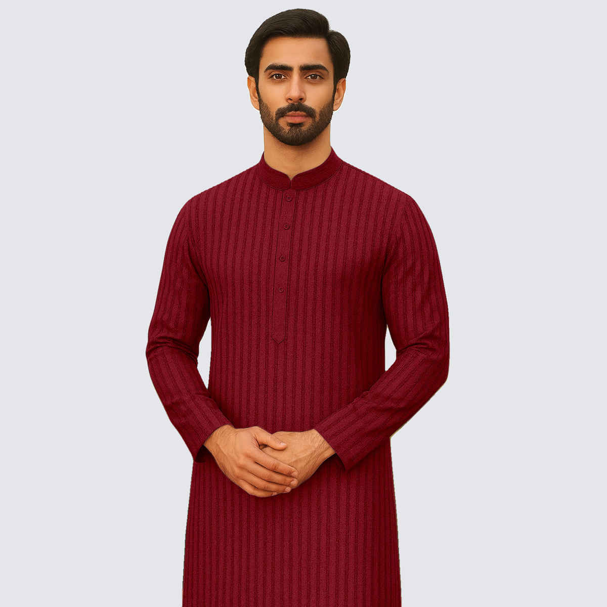 Ftx Men's Solid Structured Fabric Regular Fit Full Sleeve Polyester Kurta | Q110 1 | Maroon - L