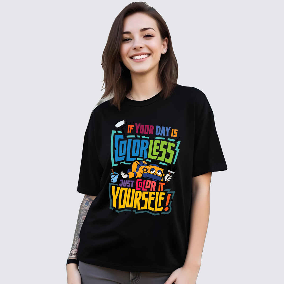 Smartees Women's Oversize Printed T-shirt | WW - 2063 | Black - S