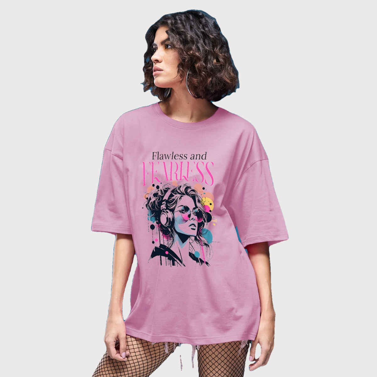 Smartees Womens Oversize Printed T-shirt | WW - 2027 | Pink - L