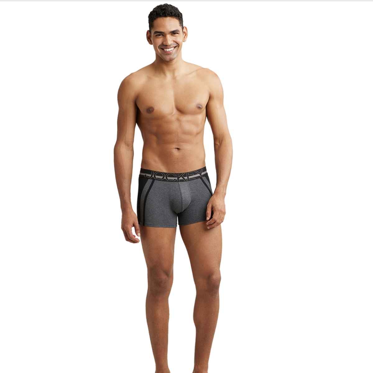 Jockey US21 Men's Super Combed Cotton Elastane Stretch Underwear Solid Trunk|Ultrasoft Waistband | Grey-L