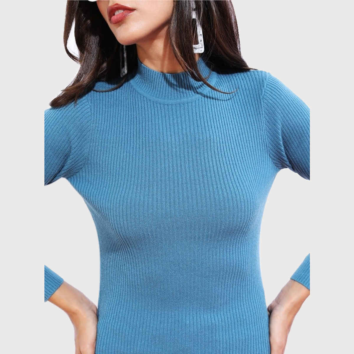 Ketch Women High Neck Pullover | Blue | M | Solid