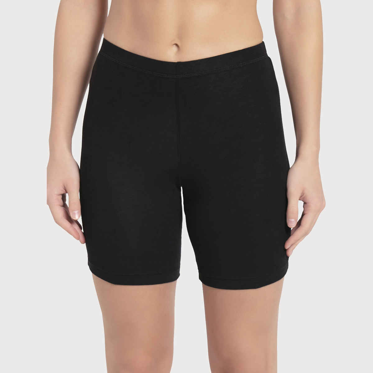 Jockey 1529 Women's Super Combed Cotton Mid Waist Underwear Shorties|Concealed Waistband | Black-XL
