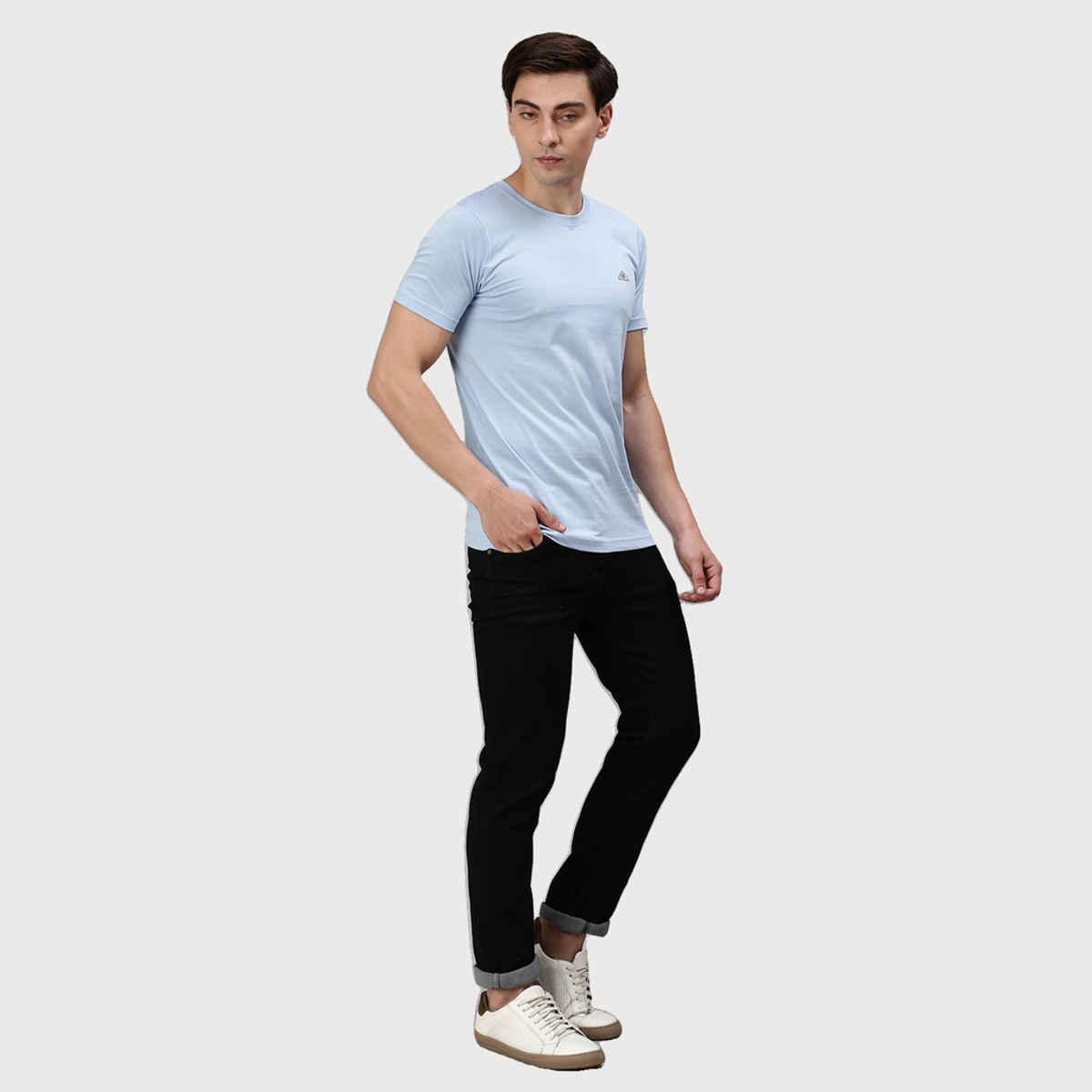 Onn Men's Platina Pure Comfort Supima Cotton Round Neck T-Shirt | Light Blue - M
