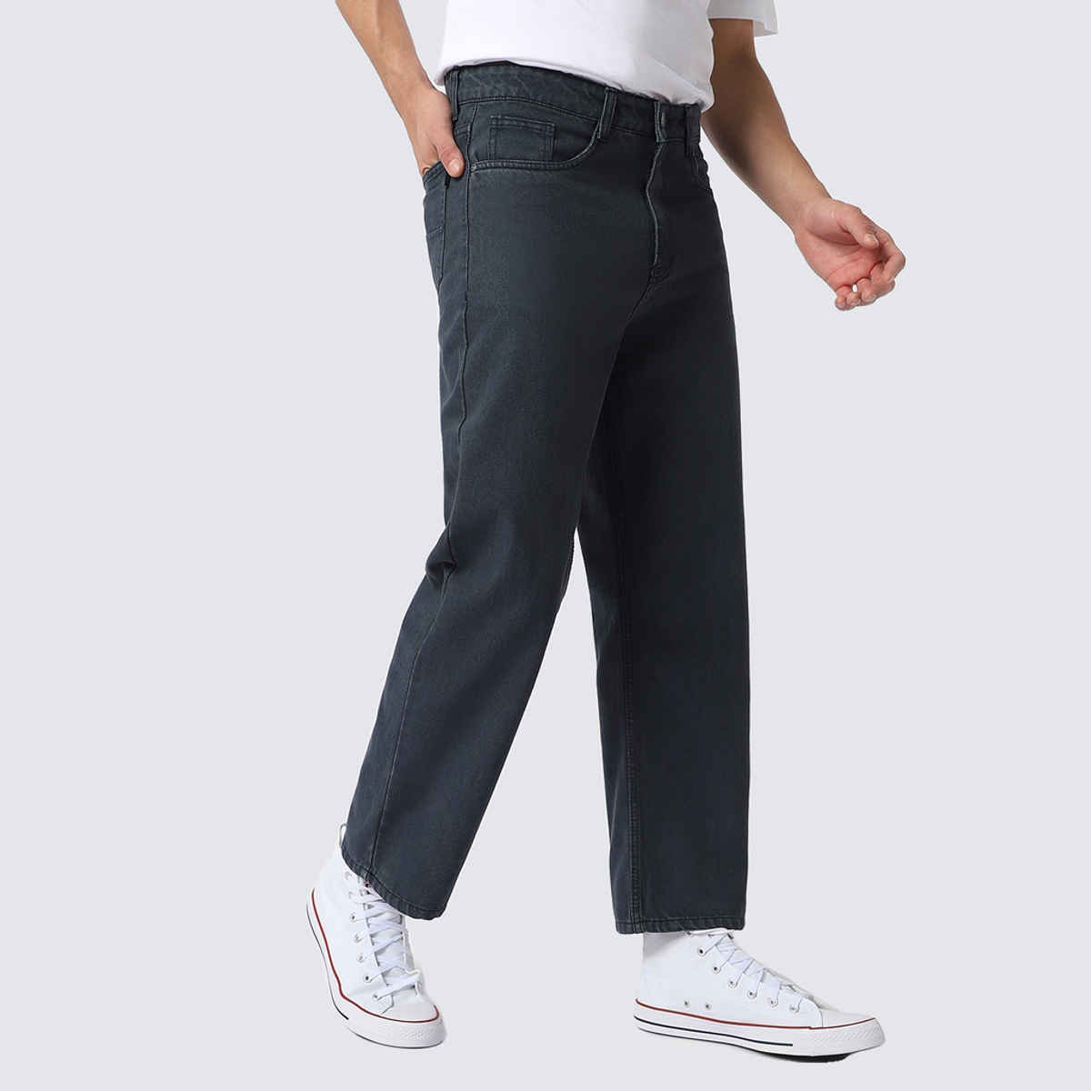Urbano Fashion Men's Jeans Loose Baggy Fit Washed Non-Stretchable | Grey | 28
