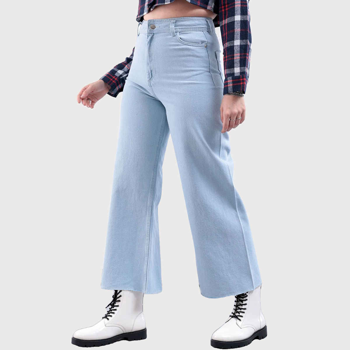 Freehand Women's Light Wash Boot Cut High Rise Full Length Raw Edge Jeans | Blue - 30