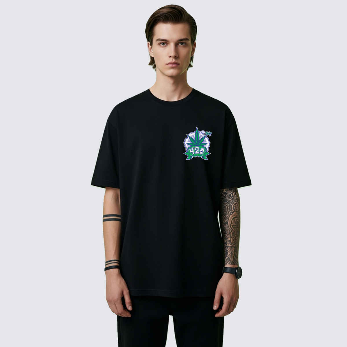 BENNY BROOKS Men's Round Neck half sleeve Oversized T-shirt |AA(ARN)BLACK138 | Black - XL