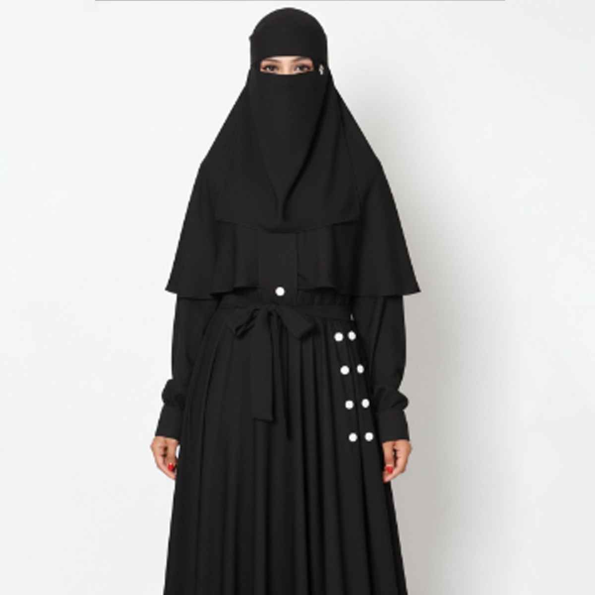 Springman Women's Cotton Blend Self Design Burqa With Hijab | Black