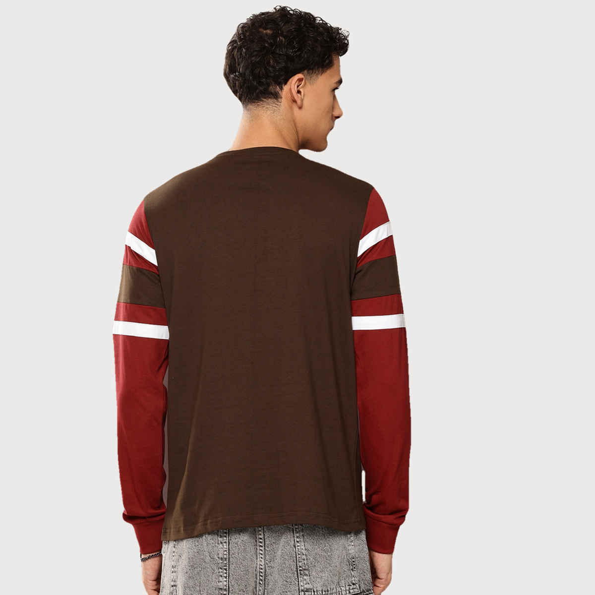 Dillinger Men's T-shirt Long Sleeve Colourblocked Striped Typography | Brown - S